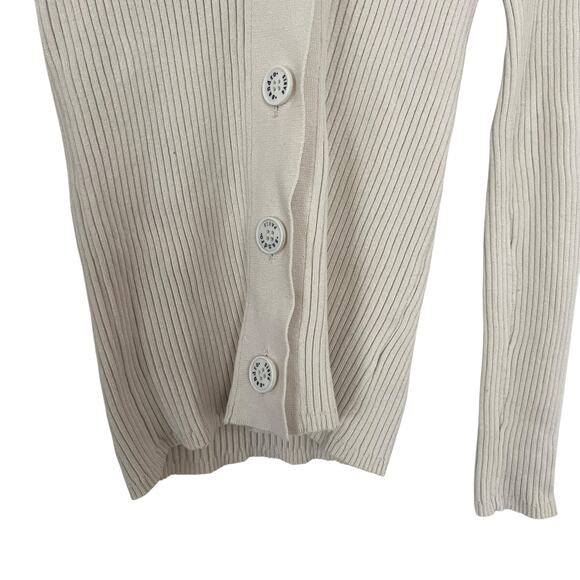 Sandro Cream Wool Blend Ribbed Knit Logo Button Front Cardigan Sweater Size 2 - Picture 6 of 11